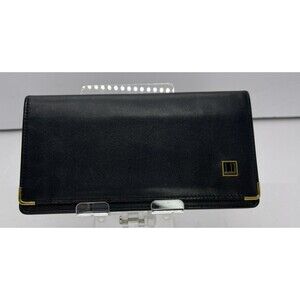 Dunhill Logo Plate Leather Long Bifold Wallet Black Made in England